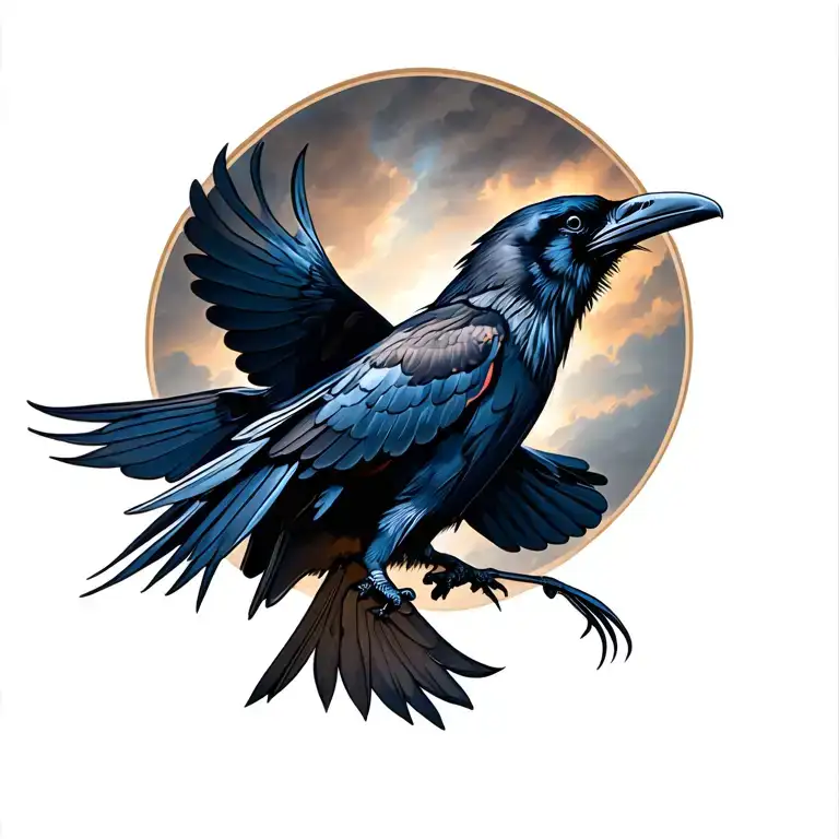 raven flying tattoo design idea