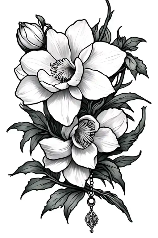 narcissus and rosary wrapped tattoo design idea