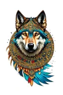 aztec calendar/ wolf/ warrior tattoo design idea