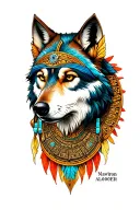 aztec calendar/ wolf/ warrior tattoo design idea