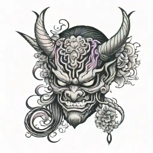woman oni demon mask tattoo design idea
