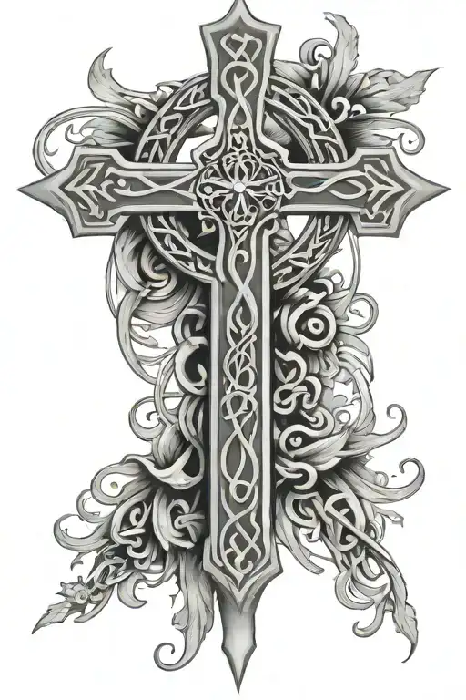 Celtic Cross with words "my mercy prevails over my wrath" tattoo design idea