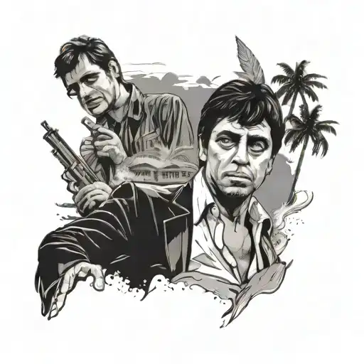 Scarface movie thee, Scarface sunset scene, the world is yours, money, Tony Montana, San Judas  tattoo design idea