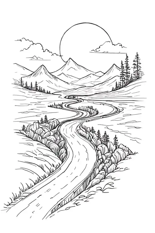 winding road tattoo design idea