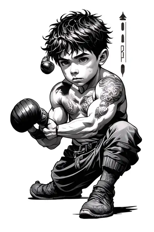 hardwork patience discipline fighter boy tattoo design idea