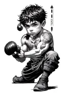 hardwork patience discipline fighter boy tattoo design idea