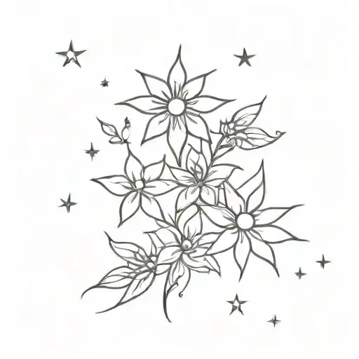 Philippine flowers with sun and 3 stars forming tattoo design idea