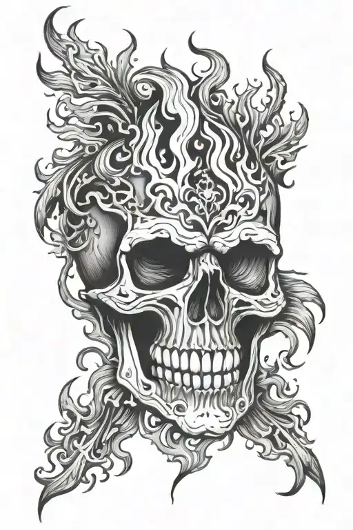 flaming skull tattoo design idea