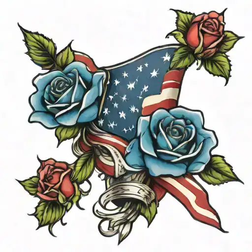 2018 Shelby and Revis roses American flag   tattoo design idea