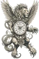 lion phoenix clock warrior tattoo design idea