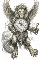 lion phoenix clock warrior tattoo design idea