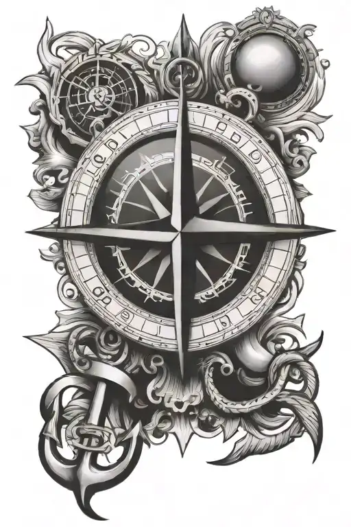 compass and an anchor tattoo design idea