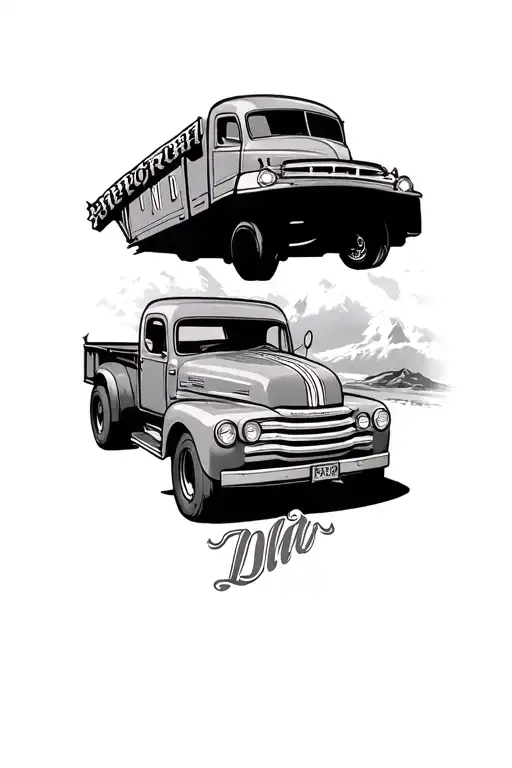 memorial dad truck driving tattoo design idea
