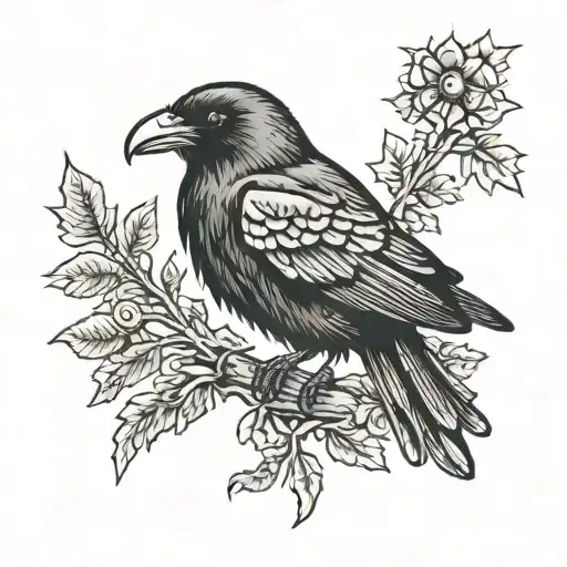 Five-eyed raven with the inscription "SDS" tattoo design idea