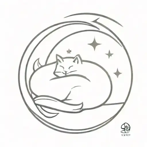 sleeping cat on crescent moon  tattoo design idea