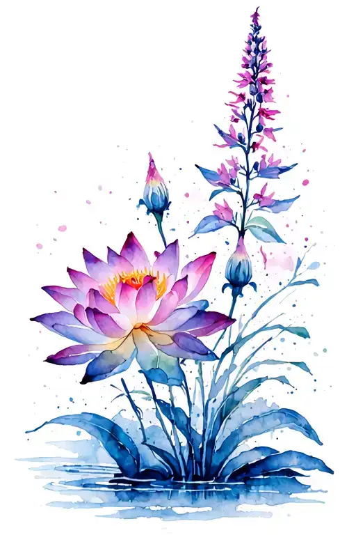 fireweed and lotus flower tattoo design idea