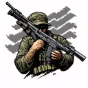 Zigzag man with us army and rifle tattoo design idea