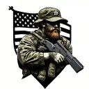 Zigzag man with us army and rifle tattoo design idea