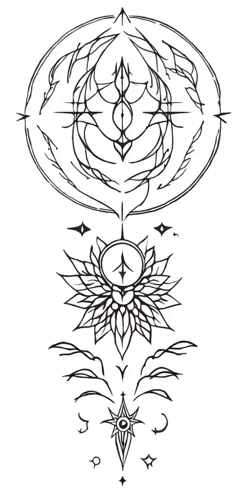 all things mystical. several 1-2 inch individual designs randomly placed like patch work.  tattoo design idea