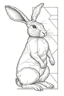 rabbit standing on thin black line tattoo design idea