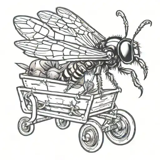 wasp pulling a cart of dead ants tattoo design idea