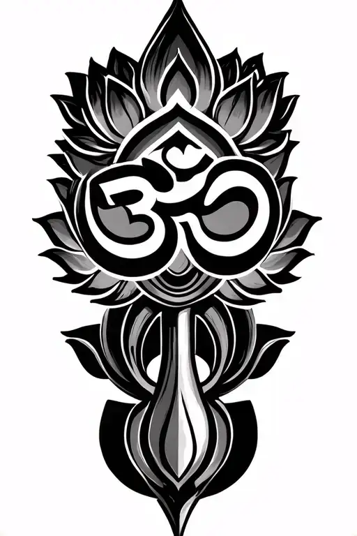 Om, trident, lotus, sudarshan chakra symbols tattoo design idea