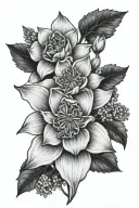 Daffodil daisy hawthorn marigold chrysanthemum white rose forget me not tattoo design idea