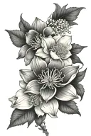 Daffodil daisy hawthorn marigold chrysanthemum white rose forget me not tattoo design idea