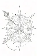 a compass with a trident underneath, a submarine and a planisphere tattoo design idea