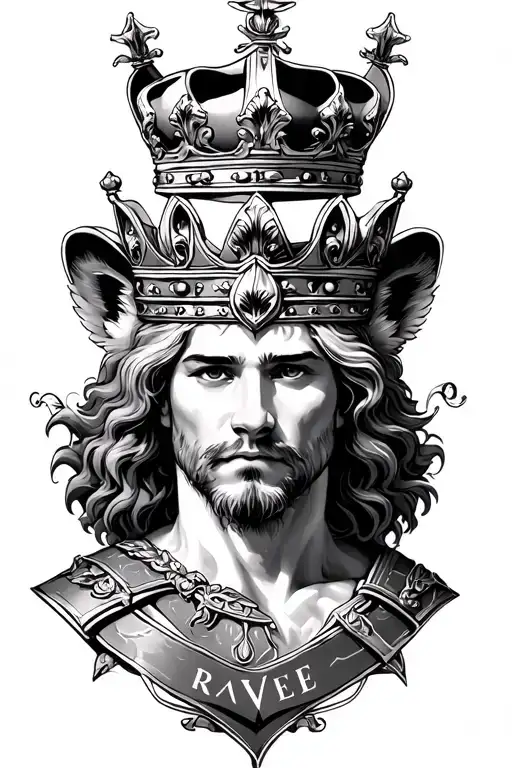 Forearm tattoo design of king wearing a royal crown modern design , add animals , 2001.01.16, name "RaVee" tattoo design idea