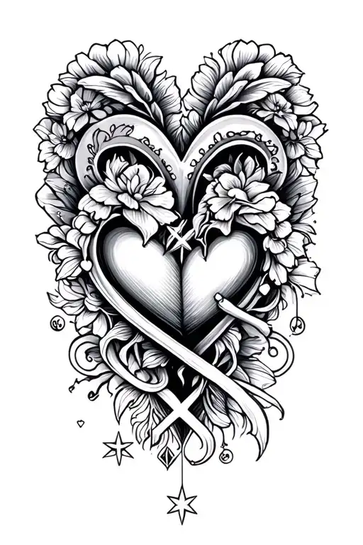 heart and soul mate and star crossed love tattoo design idea