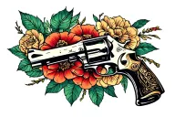 gun and black bone hand tattoo design idea