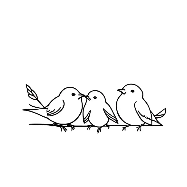 3 little birds sitting together representing the client's children  tattoo design idea