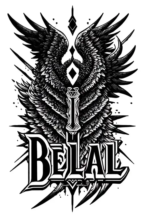 "B E L I A L" BELIAL  ANGEL tattoo design idea