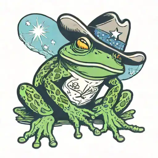 American traditional frog wearing pajamas with a cowboy hat tattoo design idea