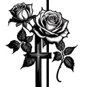 roses with three crosses in negative space in front tattoo design idea