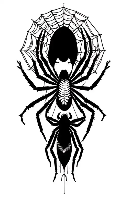 Blackwork Spider with spider webs surrounding feminine tattoo design idea