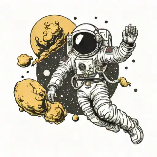 astronaut floating in space tattoo design idea