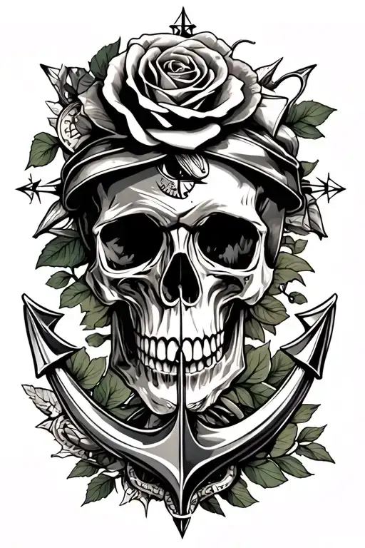 skull, ship, rose, compass, anchor, light house tattoo design idea