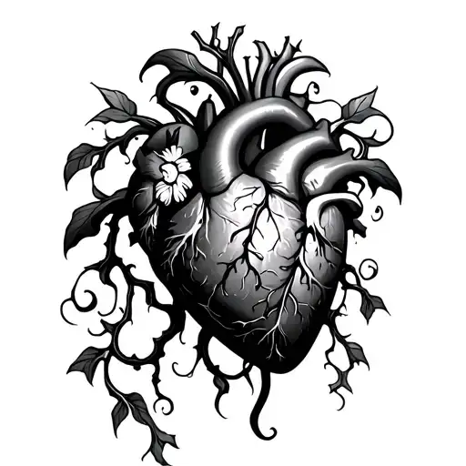 heart motor with vines growing tattoo design idea