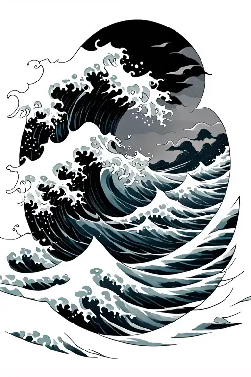 japanese waves tattoo design idea