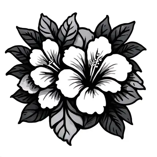 hawaiian tribal band with hibiscus flowers  tattoo design idea