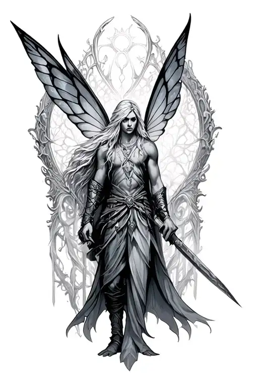 faerie warrior male rowan throne of glass tattoo design idea