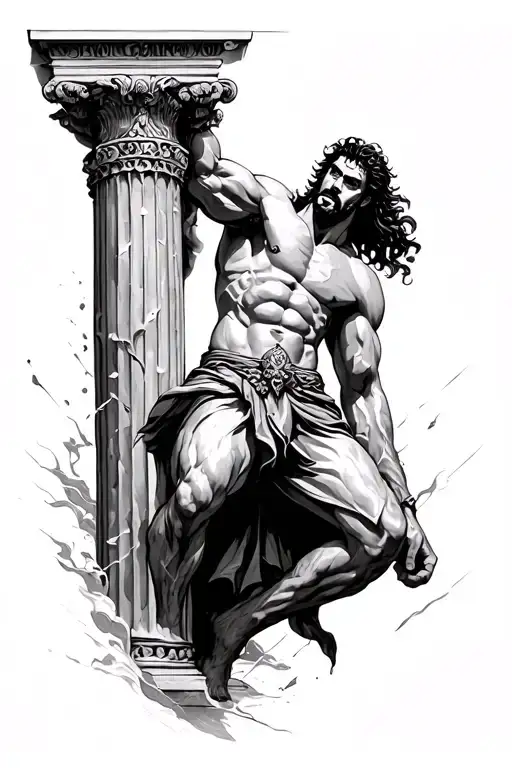 Samson pulling columns down tattoo design idea