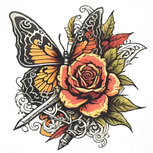 butterfly sword tattoo design idea