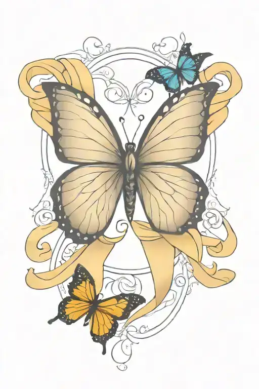 Down syndrome ribbon and butterfly wings spread tattoo design idea