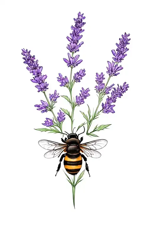 lavender bush and bumble bee tattoo design idea