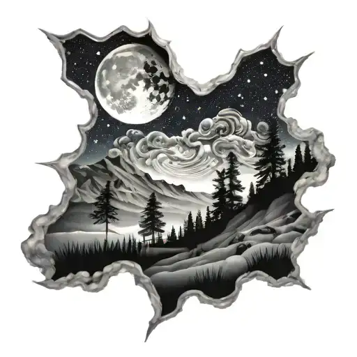 night sky landscape tattoo design idea