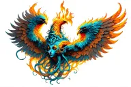 Medusa transforming into a phoenix or surrounded by rising phoenix wings with tribal flames.*  tattoo design idea