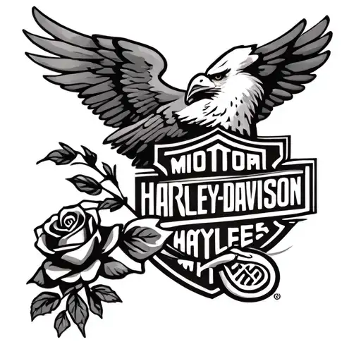 Harley Davidson logo and rose and eagle tattoo design idea